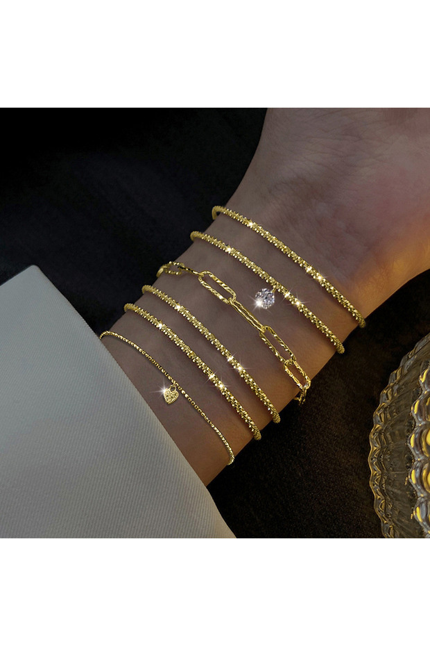AY6078801 6 Pcs Fashion Gold Color Sparkling Adjustable Bracelets Set for Women Elegant Fine Bracele