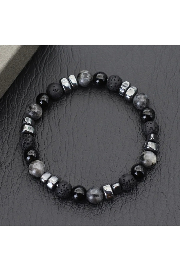 blackflash Natural Hematite Stone Beaded Bracelet Men Handmade Unfading Strand Braclet Jewelry Heal