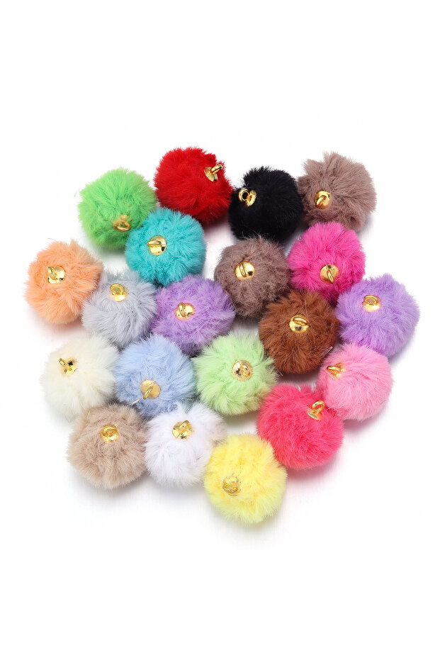 Random Mixed 20pcs Plush Fur Covered Ball Beads Charms DIY Pompom Beads Pendant for Necklace Earring