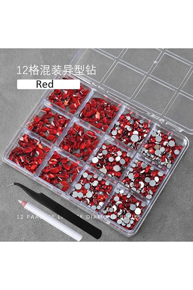 ZB148-6 12Grids 3D Champagne Gold Nail Art Rhinestones Multi-Shapes Flatback Crystal Diamond Nail Ch