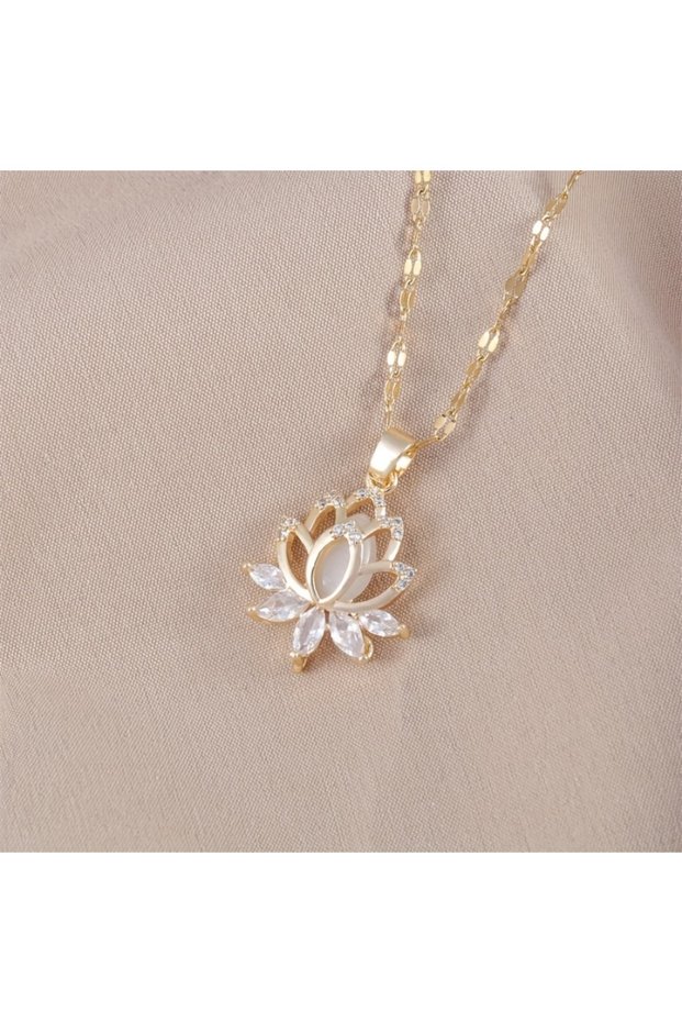 YB6492-1 Fashion Ins Opal Lotus Pendant Necklace for Women Brides Wedding Banquets Charm Flower Jewe