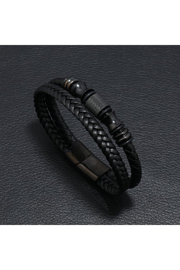 21cm 1h Trendy Leather Bracelets Men Stainless Steel Multilayer Braided Rope Bracelets For Male Brac