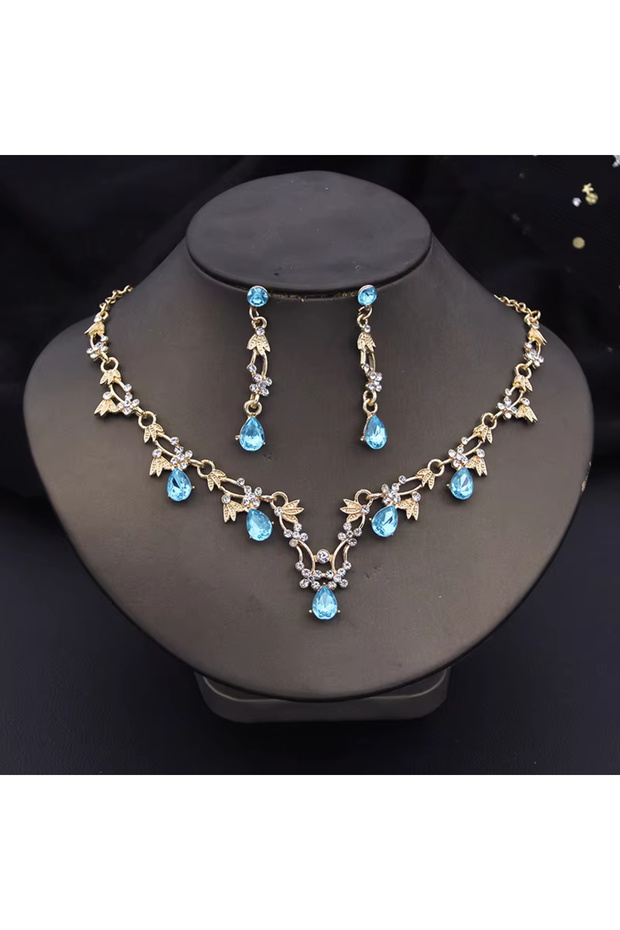 80831742 1 Set Of Fashionable Copper Inlaid Claw Chain Necklace, Earrings, Jewelry Set, Women's Wedd
