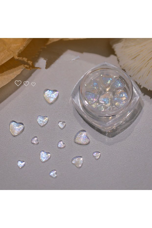 1Box White One Box 3D Kawaii Heart Nail Art Charms Resin Glitter Powder Nail Decorations Rhinestones