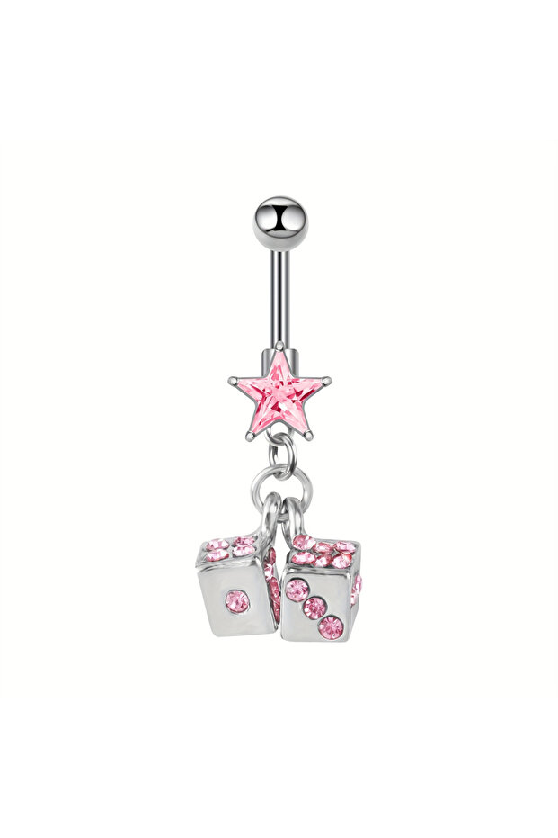 Geometric Navel & Bell Button Rings pink 1pcs Stainless Steel Rhinestone Star Dice Belly Button Ring