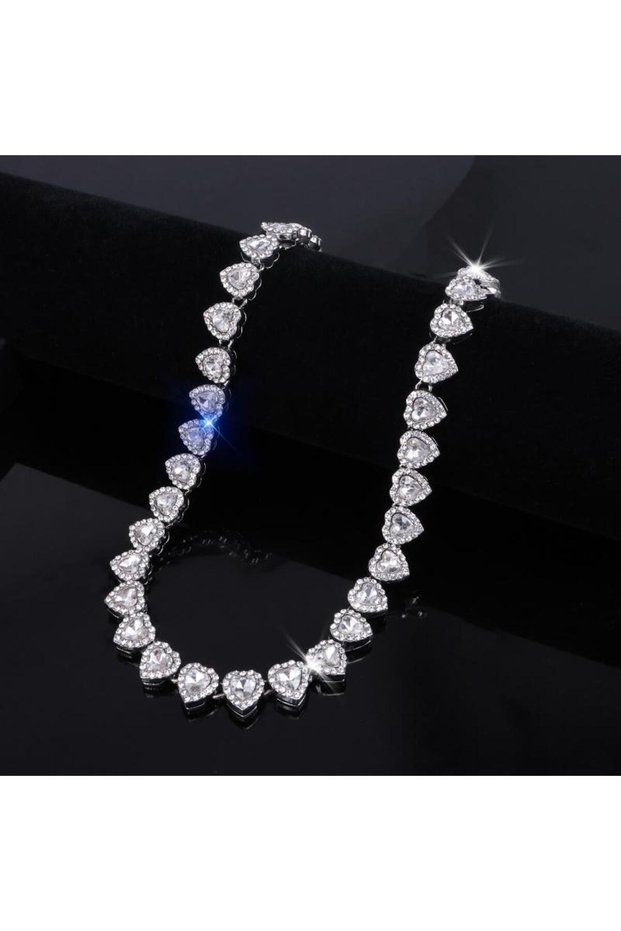 Silver 45cm 45CM New Shiny Heart Rhinestone Necklace Hip Hop Tennis Chain Bracelet Fashion Rock Part