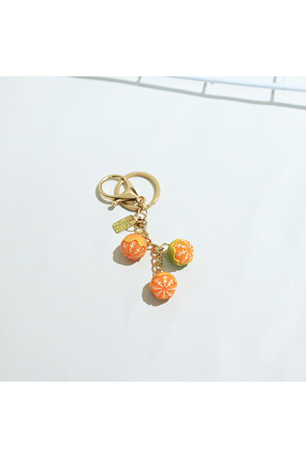 A2 Cute Cartoon Simulation Orange Keychain Pendant Fruit Keyring Bag Earphone Case Phone Pendant Dec