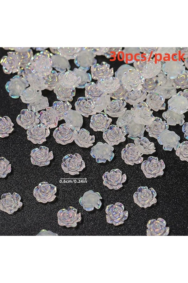 0.6cm 0.24in 30pcs Transparent Camellia Nail Ornament Resin Aurora 3D Rose Nail Accessories Wear Nai