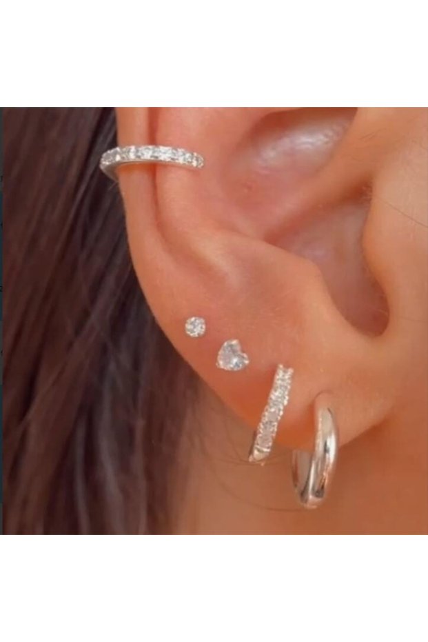 AYASilver 5 Pcs Heart Zircon Earrings Set Fashion Minimalist Silver Color per Metal Crystal Hoop Ear
