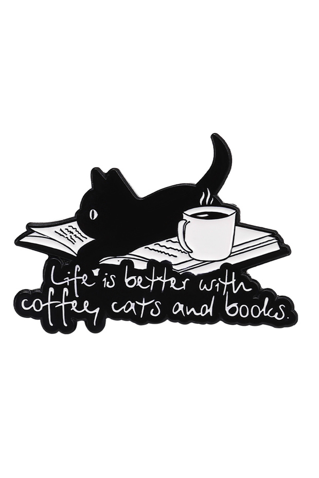 XZ6548 Cute Black Cat Enamel Pin Coffee Kitten Reading Brooch Jewelry Punk Lapel Clothes Backpack Ki