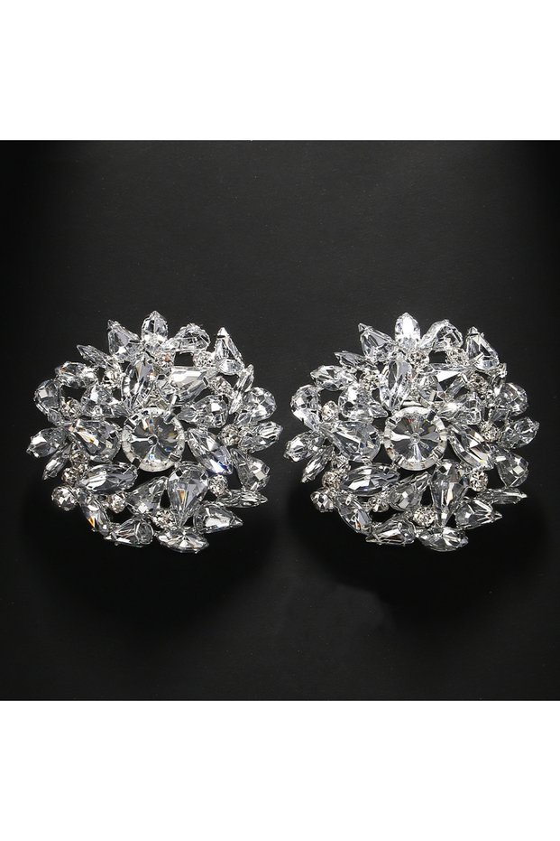 Silver Plated Fashion Round Clip Earrings Geometric Wedding for Women Bling Christmas Gift Rhineston