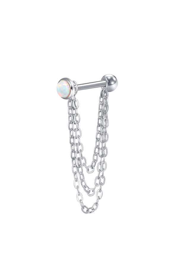 Steel color 16G Helix Cartilage Tragus Barbell with Chain Earrings piercing Stainless Steel Ball Stu