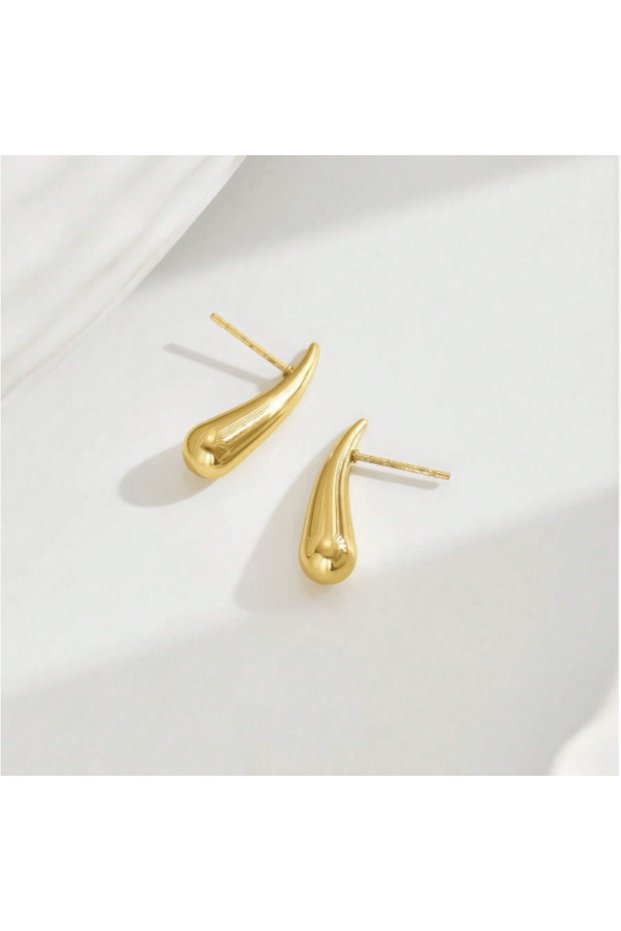 Gold-color Minimalist Niche Design Water Drop Chili Earrings for Women Fashionable and Versatile Sta