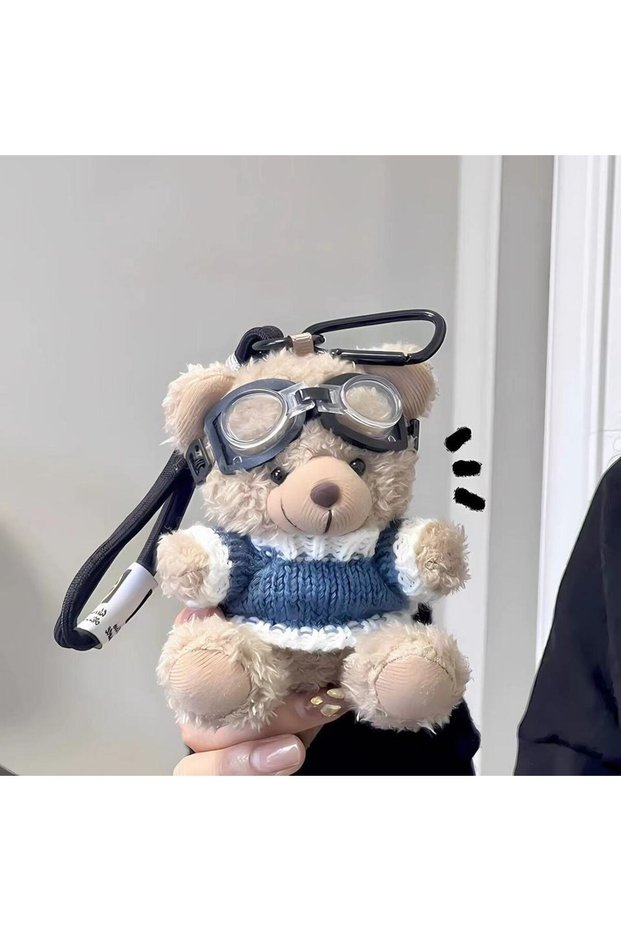 Blue Cartoon Small Bear Keychain Plush Brown Bear Clothes Lovely Glasses Bear Doll Keychain Gifts NO