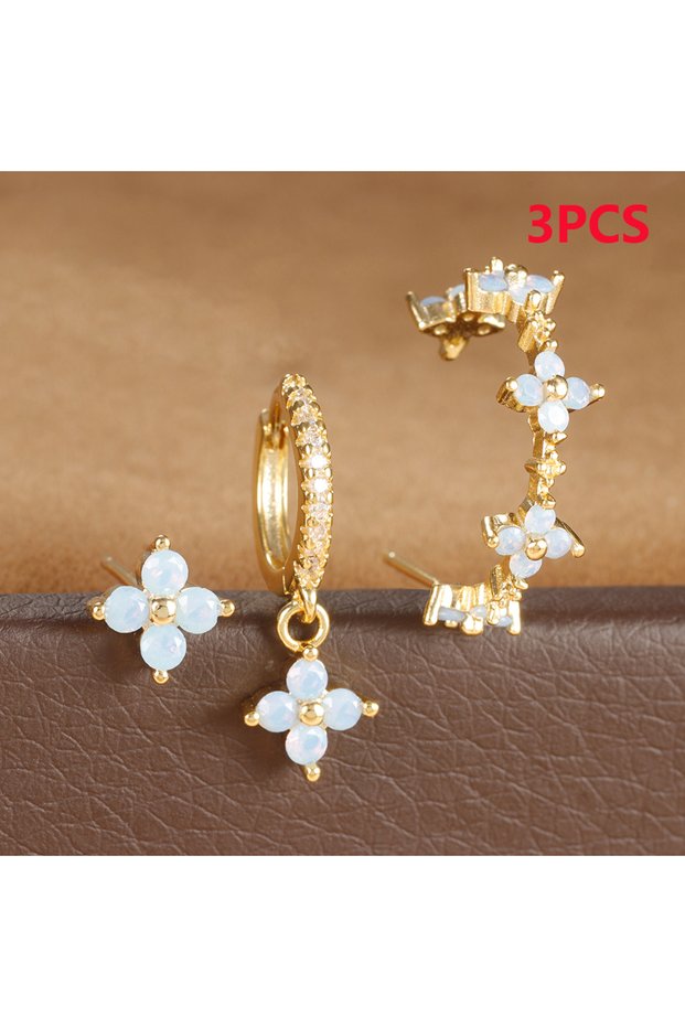 Gold-Blue-3pcs 3PCS Stainless Steel Multicolor Crystal Hoop Earrings Set For Women Zircon 18K Gold P