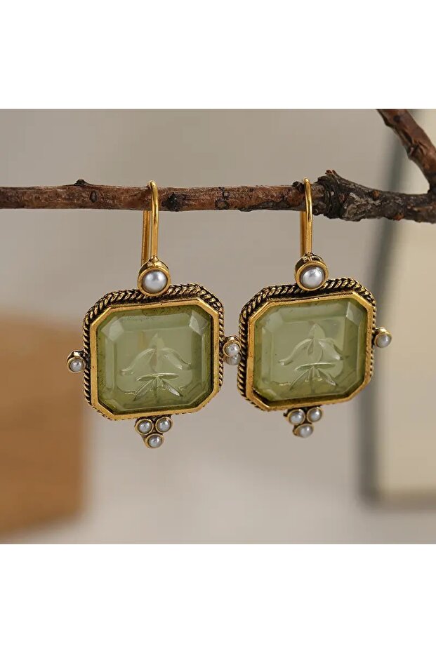E1530-2-flower Elegant Vintage Geometric Pearl Pendant Drop Earrings Women Exquisite Hanging Piercin