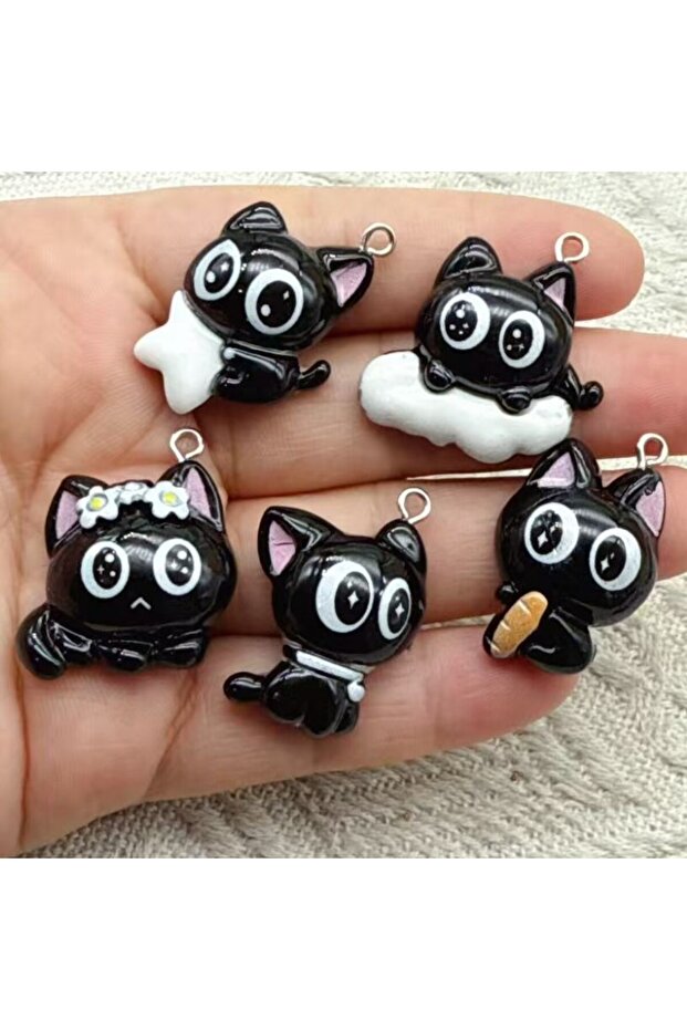 Rhodium Plated 10pcs Black Cat Charms Cute nimal Pendant For Keychain Necklace DIY Jewelry Make Birt