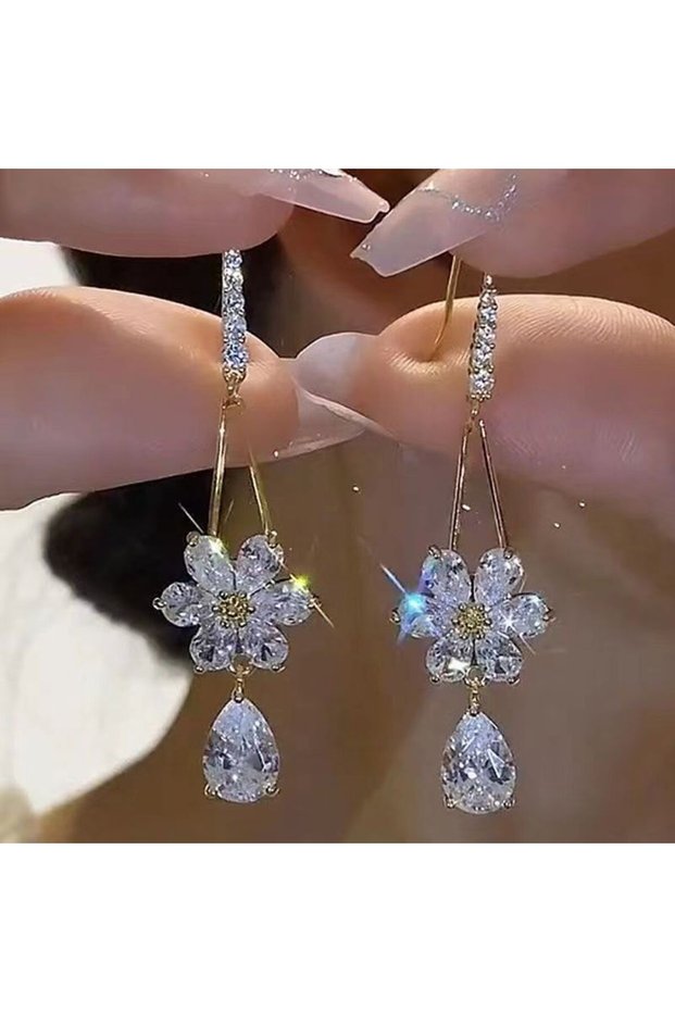 As shown ER23Y1065 Sparkling Rhinestone Snowflake Long Tassel Earrings for Women Exquisite Crystal Z