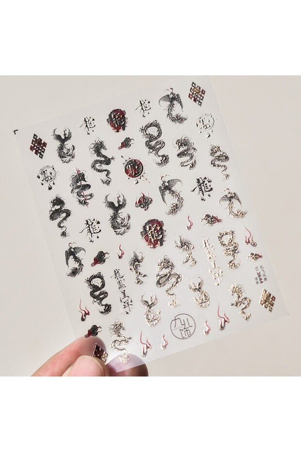 1pcs to3644 1pcs 5D Bronzing Japanese Dragon Phoenix Nail Art Stickers Luxury Retro Gold Dr