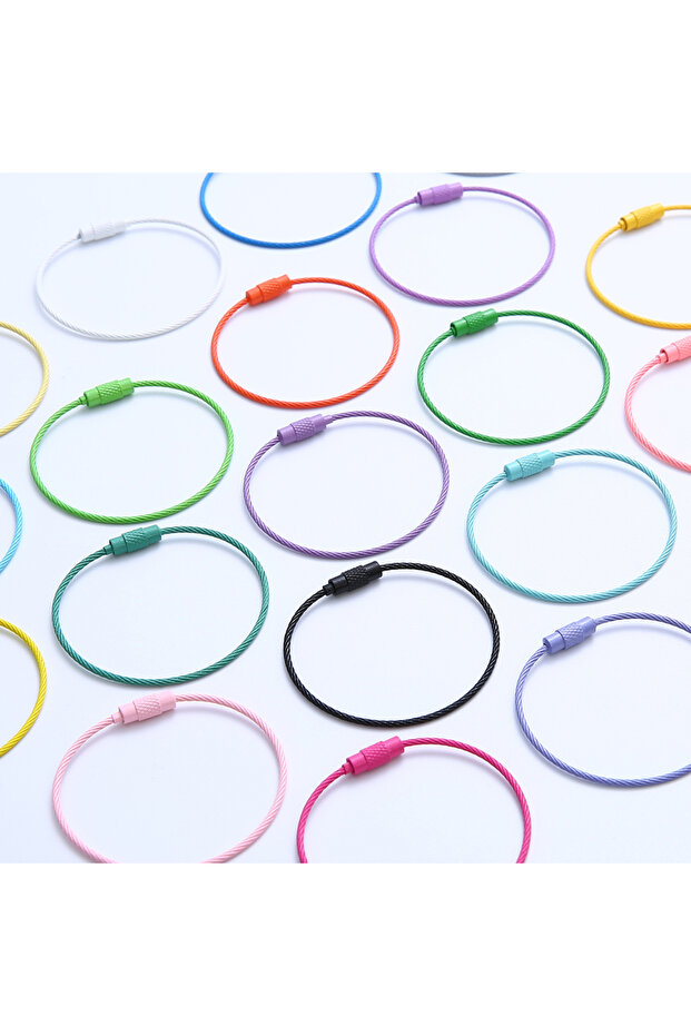 100 Pcs Mixed color 10/20/50/100 pcs Stainless Steel Wire Keychain Ring Colorful Cable Loop Screw Lo