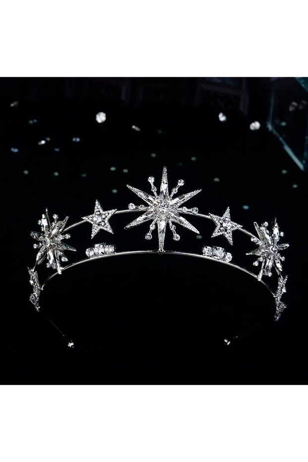 Silver Vintage European 6-Point Star Wedding Crown Tiaras Gold Color Rhinestone Diadem Princess Wome