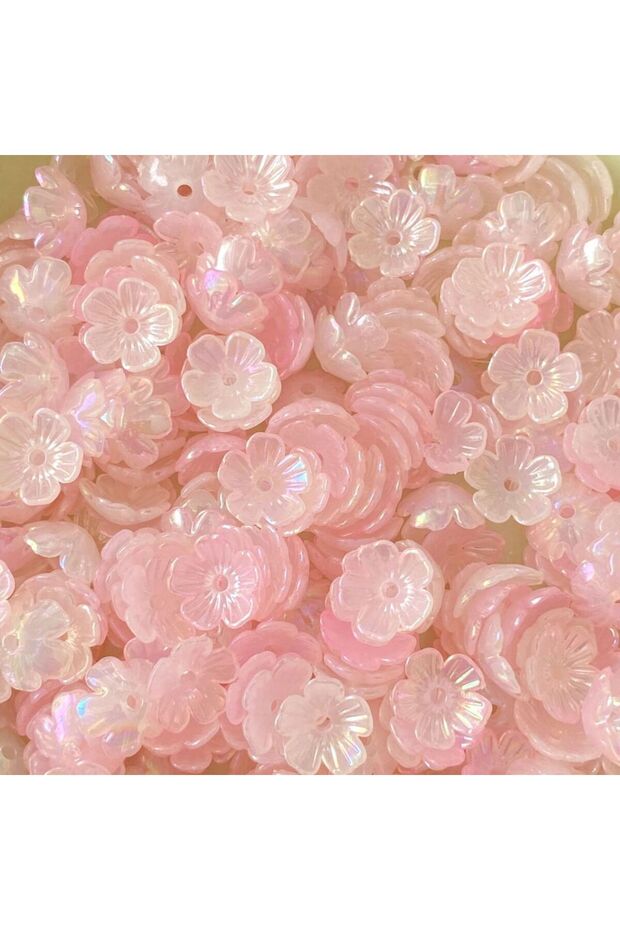 Light Pink 50Pcs 11mm Acrylic AB Dual Color Small Five Petal Flower Bead Perforated DIY Mobile Phone