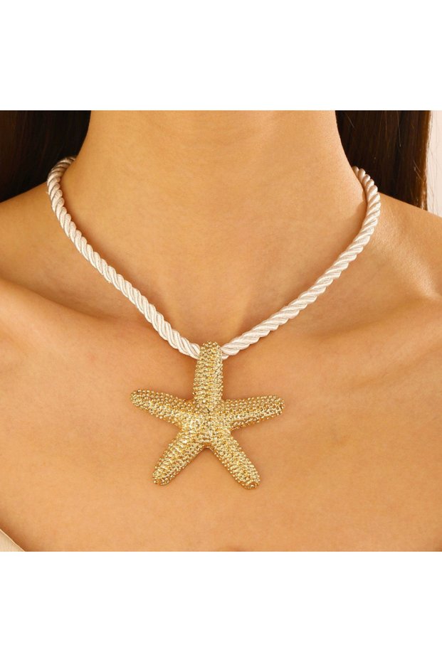 gold Beach Style Exaggerated Starfish Pendant Chunky Rope Necklace for Women Summer Collarbone Chain
