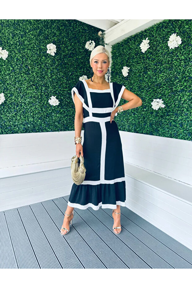 Rochie Lunga cu Dungi in Contrast - 2