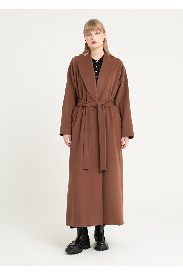 Şal Yaka Kemerli Manto - 4