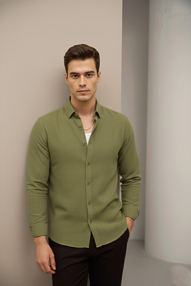 قميص كاكي كبير الحجم - 1