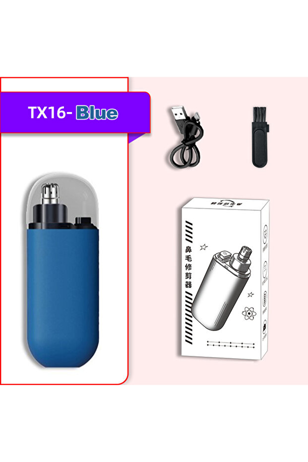 TX16-Blue Nose Hair Trimmer with Built-in Battery - Rechargeable Ideal for Men'S Personal Ca