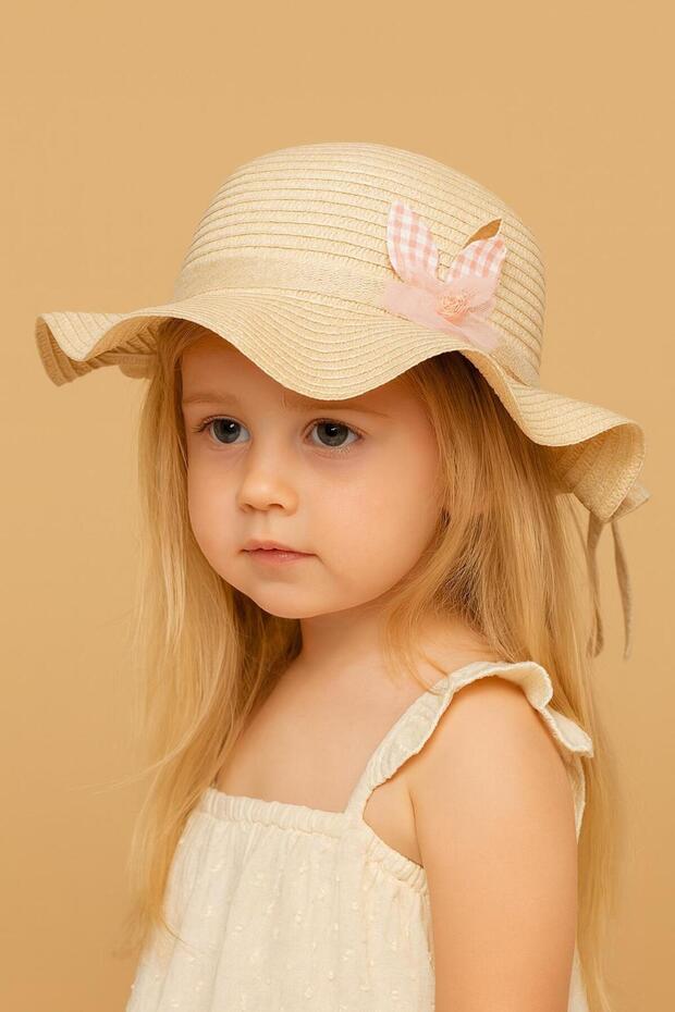 Children's Bowknot Straw Hat Cream