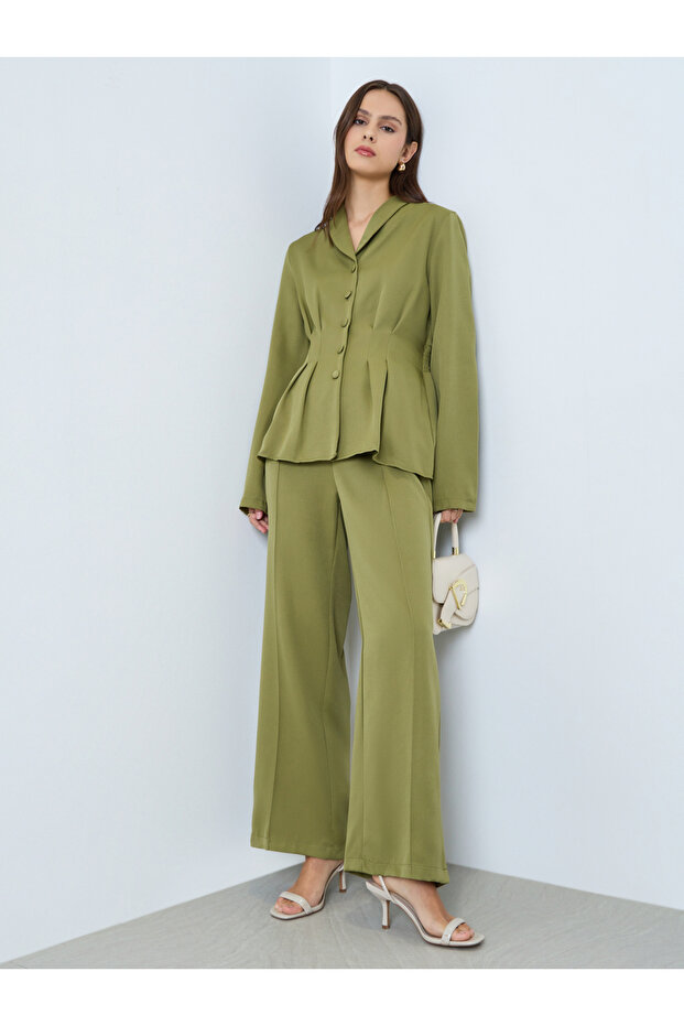 Olive Peplum Blazer and Trousers Co-ords