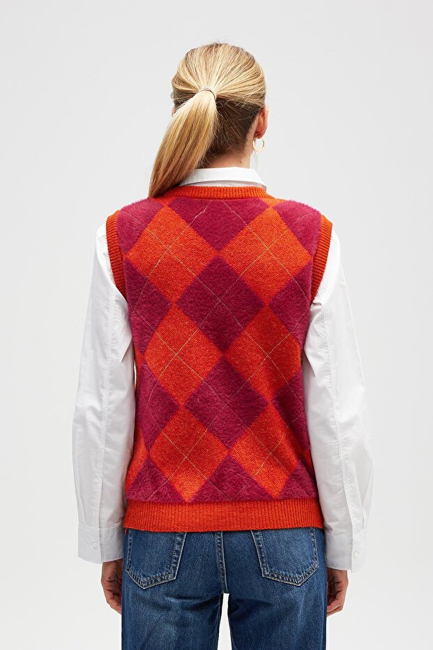 Baklavalı Kadın Triko - Turuncu Multi - 7
