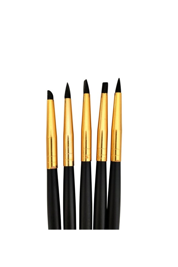 Silicone Brush Set, Hobby, Pottery, Sculptor, Embossing, Gold Medium Size 5 Pcs