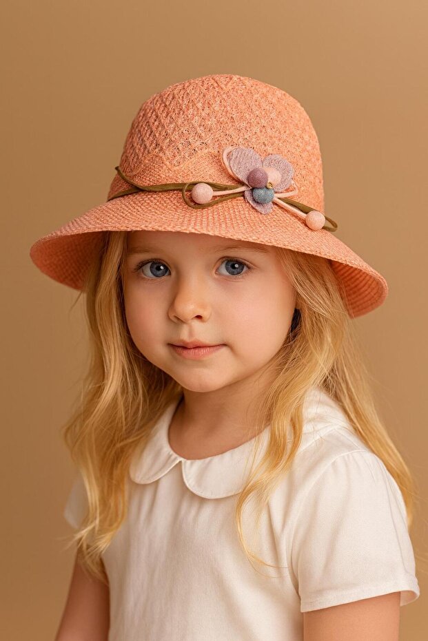 Mercerized Straw Hat with Ribbon Coral