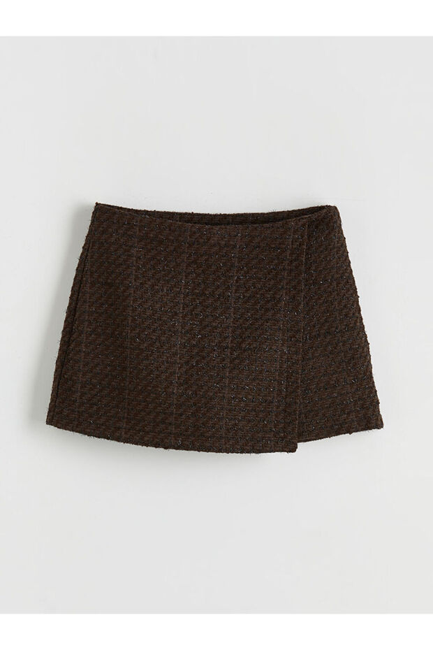 Mg Trend'En Brown Textured Tweed Shorts Skirt with Zipper at the Waist