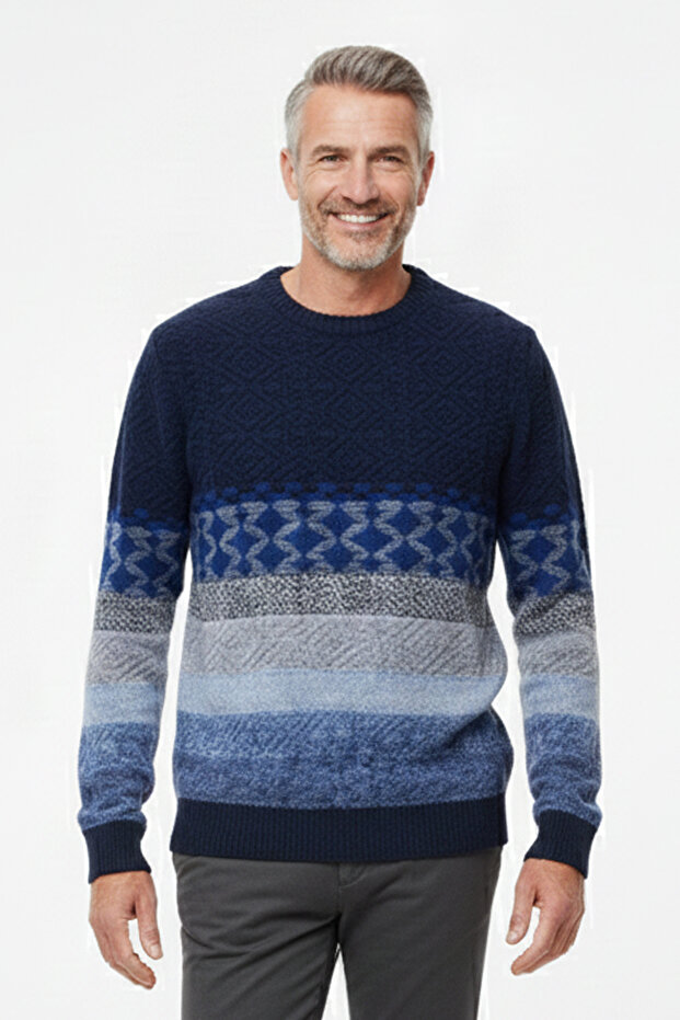 Erkek Bisiklet Yaka Renkli Kazak - 1