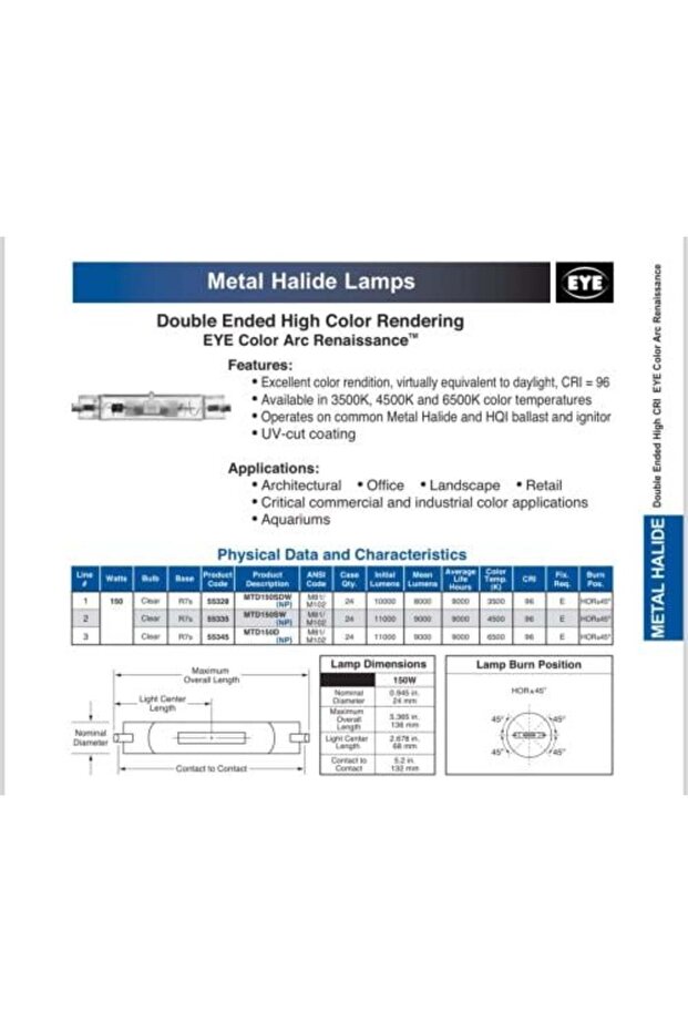 لمبة ميتال هاليد MTD150D-7S/6500K عدد 2حبة