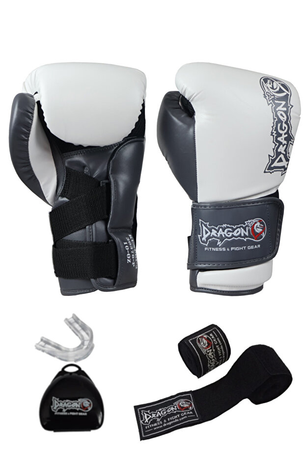 Kunuri Kickboxing Muaythai Sparring Training Dragon Boxing Gloves Bandage and Mouthguard Set of 3