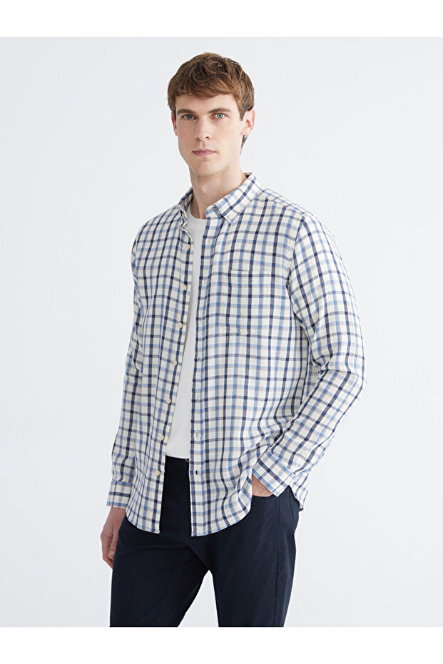 Blue Regular Fit Plaid Men's Shirt