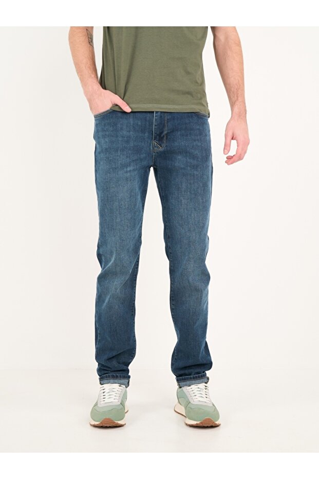 Blugi barbat regular cu aspect decolorat - 5