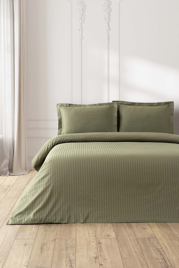 Green 100% Cotton Satin Look Single Duvet Cover Set 160X200 cm - Bristol Bedding Set