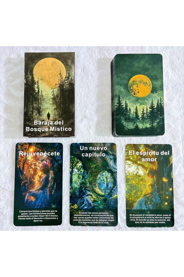 D640 Spanish Mystic Forest Theme Oracle Deck, 56 Aesthetic Forest Message Oracle Cards for Mindfulne