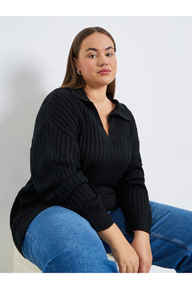 Plus Size Regular Fit Ribbed Knit Sweater