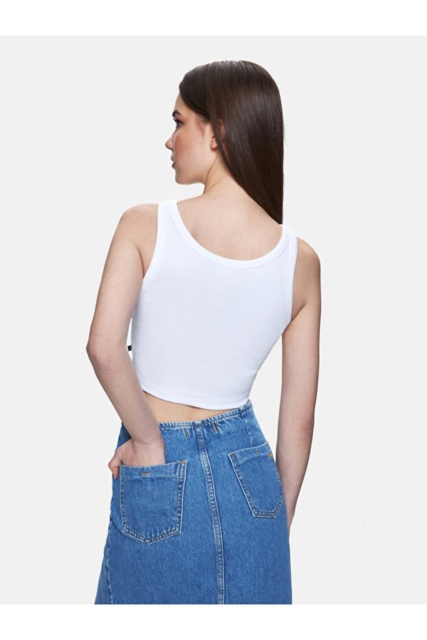 Önü Düğmeli Askılı Basic Beyaz Atlet - 3