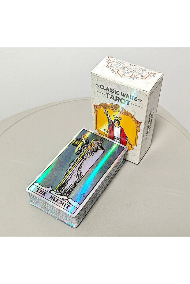 Light Yellow Classic Waite Tarot Deck 78 Pcs Rainbow Holographic Tarot Cards 10*6cm for Beginners