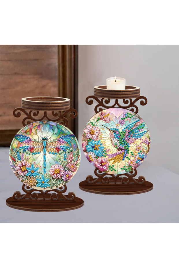 Cute animals 2Pcs Special shaped Diamond Painting Candlestick kits,Cute animals partial Diamond wood