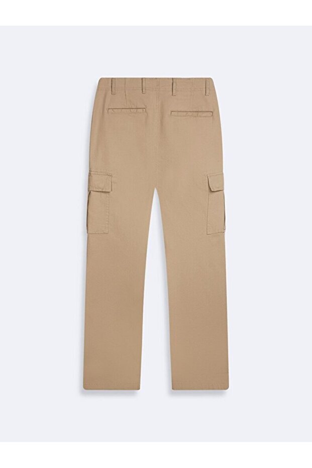 Düz Paça Kargo Bej Pantolon - 2