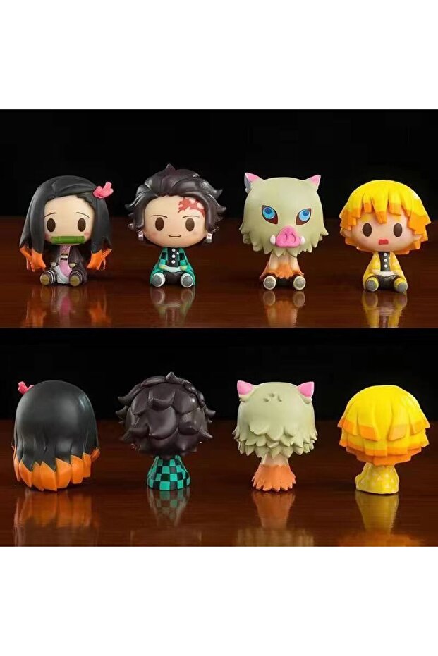 4pcs no box 4Pcs/Set Q Version Demon Slayer Sitting Ghost Doll 4cm Tanjiro Nidouzi Inosuke Ze